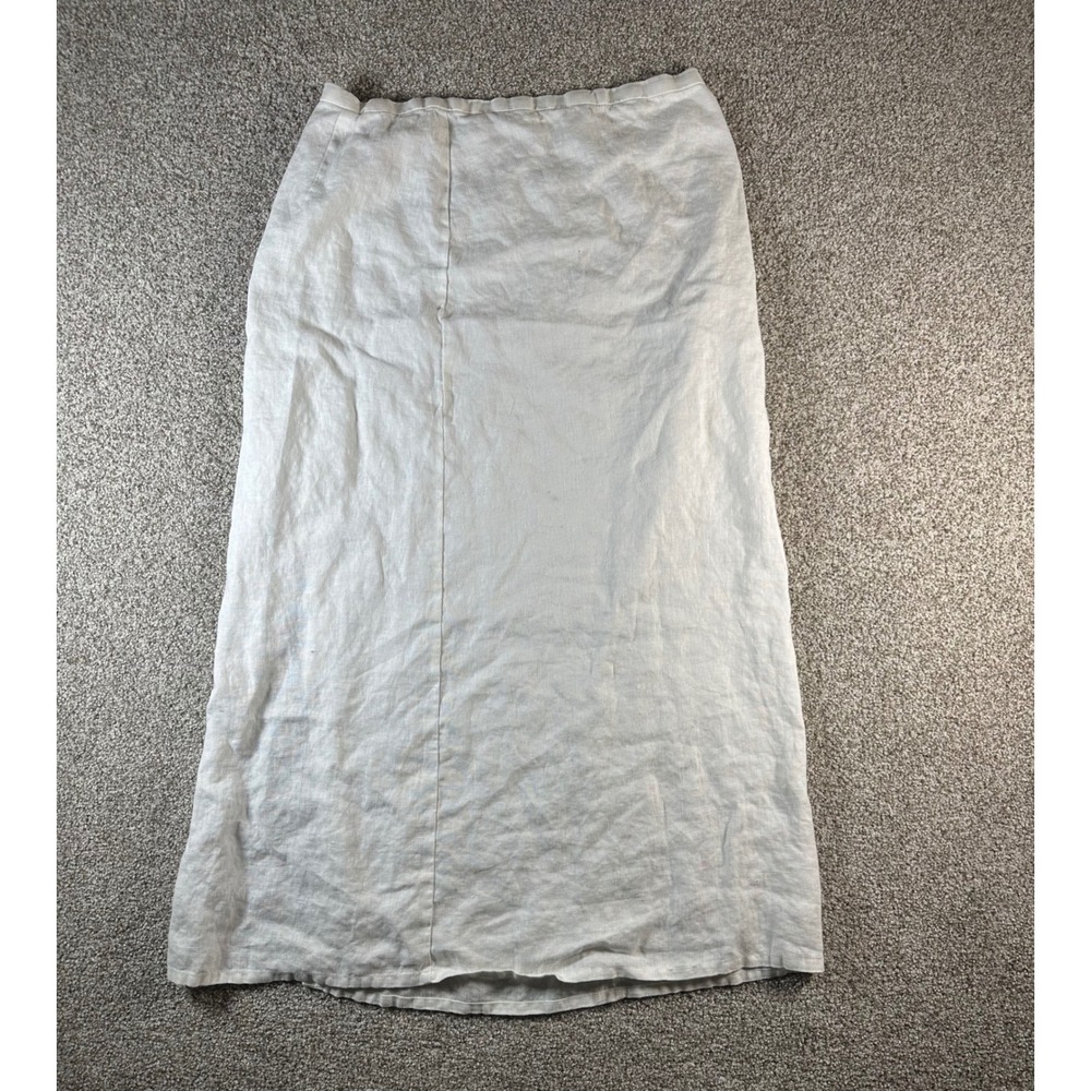 Zara 100% Linen Maxi Skirt Oatmeal Beige High Waist Side Slit Size Large